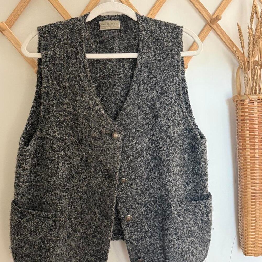 Weave of the irish vintage 90% Wool Vest Large Grey Marled Knit Gilet Country